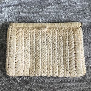 Neiman Marcus Cream Handwoven Straw Clutch vintage